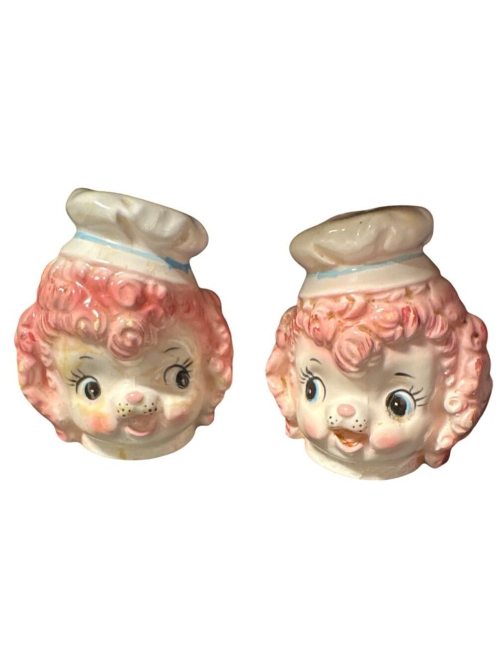 Lefton Pink Poodle Chef Salt And Pepper Shakers Anthropomorphic MCM 1950's